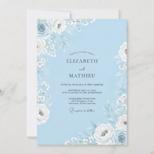 Invitation Mariage Floral Romance Bleu Ciel