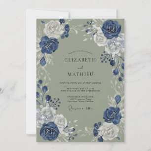 Invitation Mariage Floral Romance Bleu Indigo