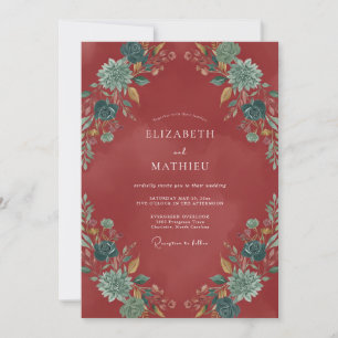 Invitation Mariage Floral Romance d'Automne Rouge