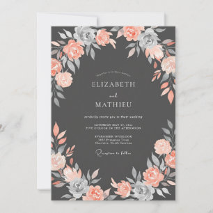 Invitation Mariage Floral Romance Gris Corail
