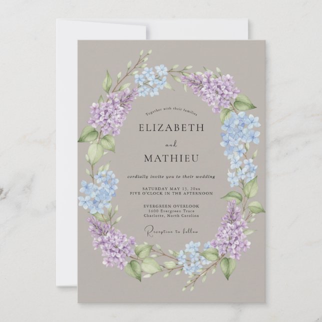 Invitation Mariage Floral Romance Hydrangea Pervenche (Devant)