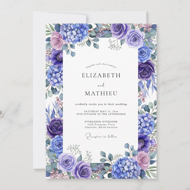 Invitation Mariage Floral Romance Hydrangea Violette (Devant)