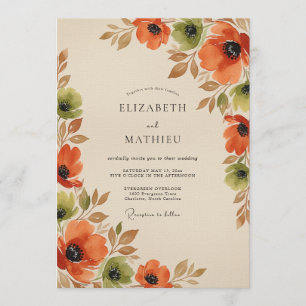 Invitation Mariage Floral Romance Orange Automne