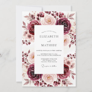 Invitation Mariage Floral Romance Rose Bourgogne