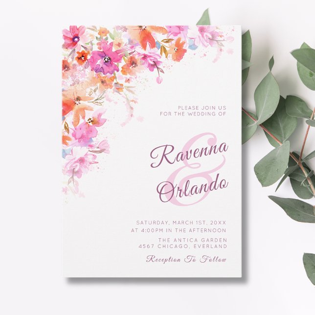 Invitation Mariage Floral Romance Rose Fleur de Cerisier Past (Créateur téléchargé)