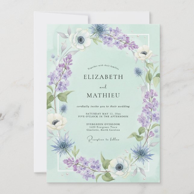 Invitation Mariage Floral Romance Sérénité Menthe (Devant)