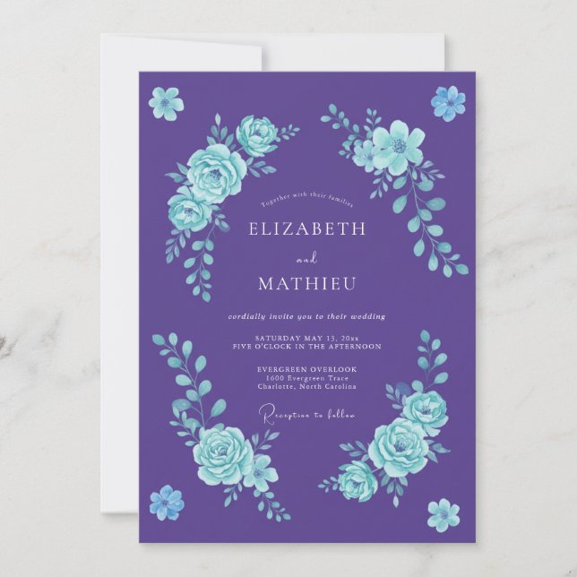 Invitation Mariage Floral Romantique Améthyste (Devant)