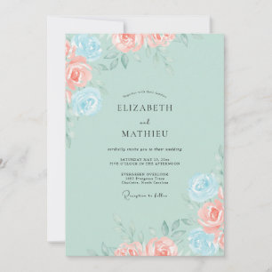 Invitation Mariage Floral Romantique Aqua Pâle