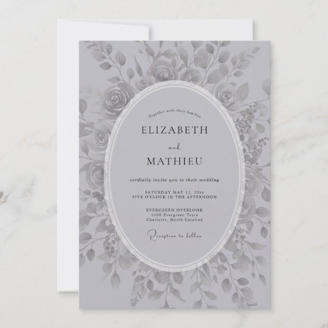 Invitation Mariage Floral Romantique Argent (Devant)
