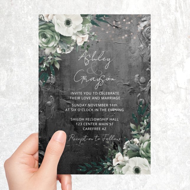 Invitation Mariage Floral Romantique Argent Antique (Créateur téléchargé)