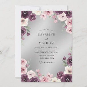 Invitation Mariage Floral Romantique aux Tonalités de Prune