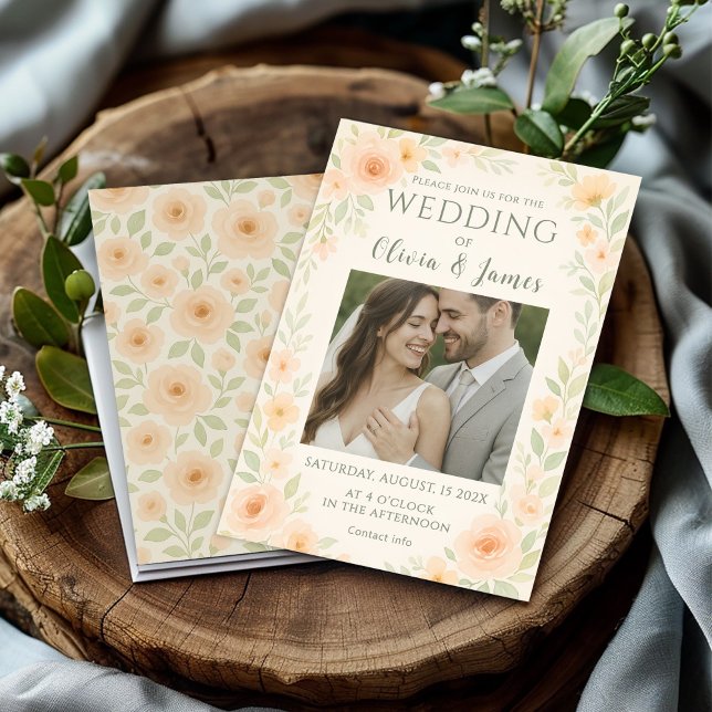 Invitation Mariage floral romantique avec Roses de pêche douc (Créateur téléchargé)