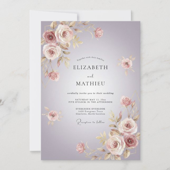 Invitation Mariage Floral Romantique avec une touche de Lavan (Devant)