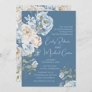 Invitation Mariage floral romantique bleu Dusty