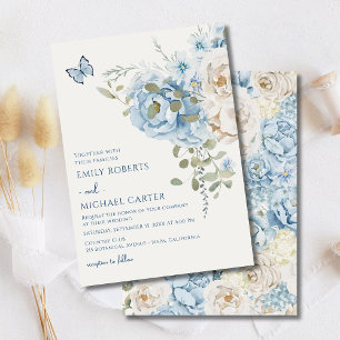 Invitation Mariage floral romantique bleu Dusty