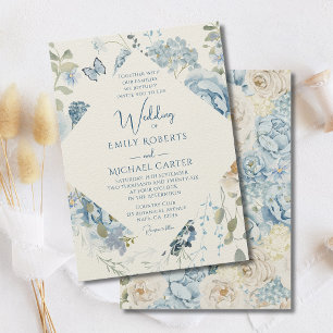Invitation Mariage floral romantique bleu Dusty