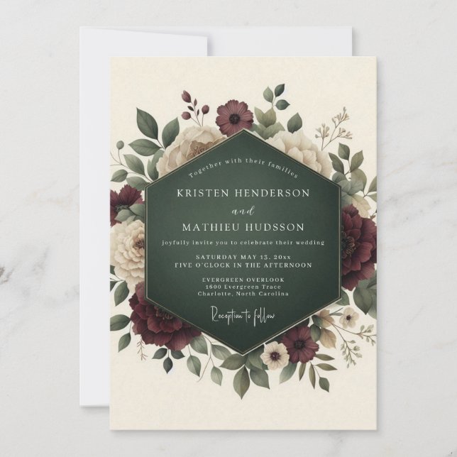 Invitation Mariage Floral Romantique Bourgogne (Devant)