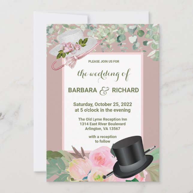 Invitation Mariage floral romantique Dusty Rose (Devant)