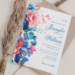 Invitation Mariage floral romantique Élégant Script bleu rose<br><div class="desc">Elégante invitation de mariage avec un bel arrangement de bouquet floral,  typographie manuscrite classe,  noms personnalisés et texte de date. Entièrement personnalisable ! Facile à utiliser et facile à personnaliser.</div>