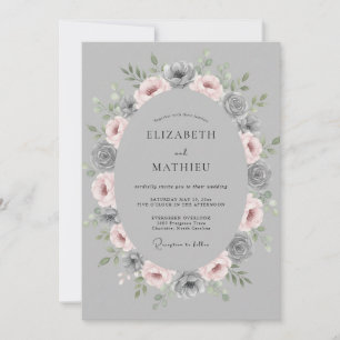 Invitation Mariage Floral Romantique Gris