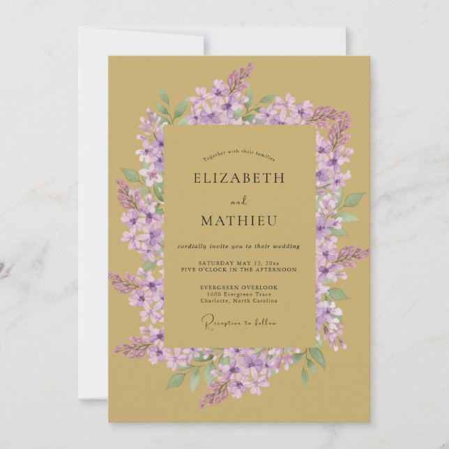 Invitation Mariage Floral Romantique Lilas (Devant)