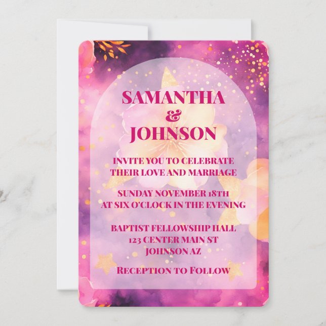 Invitation Mariage floral romantique Magenta Rose (Devant)