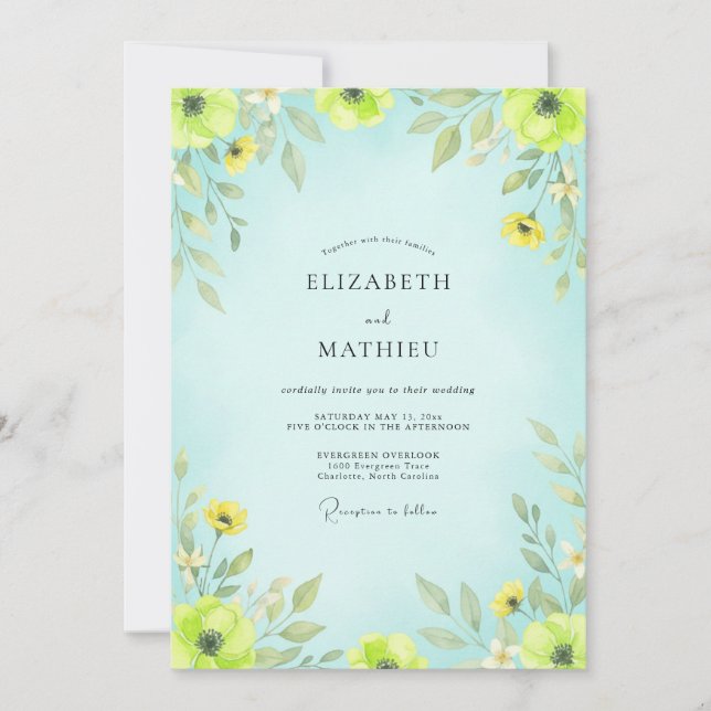 Invitation Mariage Floral Romantique Menthe (Devant)