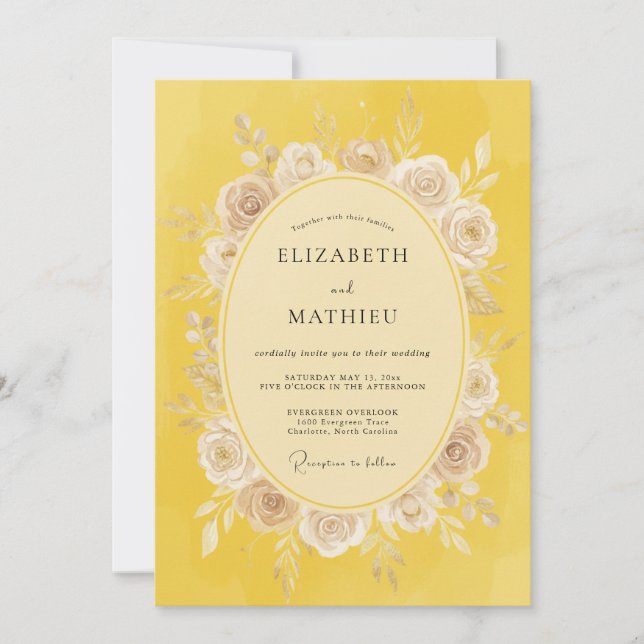 Invitation Mariage Floral Romantique Moutarde (Devant)