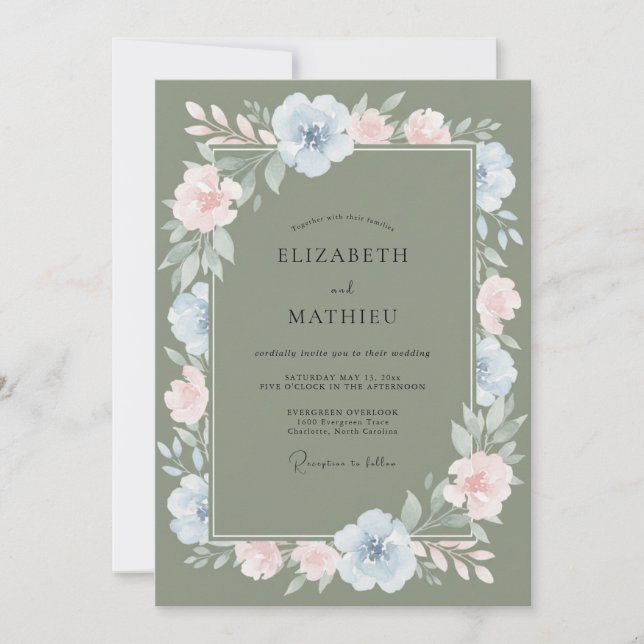 Invitation Mariage Floral Romantique Olive (Devant)