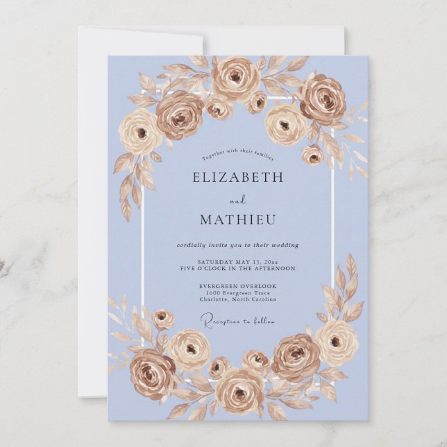 Invitation Mariage Floral Romantique Pervenche (Devant)