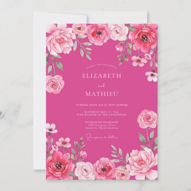 Invitation Mariage Floral Romantique Radiant Fuchsia (Devant)