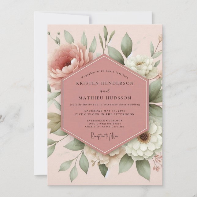 Invitation Mariage Floral Romantique Rose (Devant)