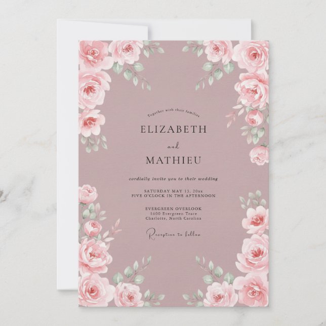 Invitation Mariage Floral Romantique Rose (Devant)
