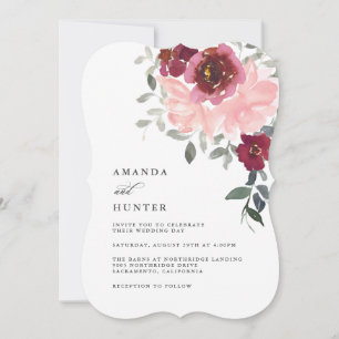 Invitation Mariage floral romantique rose et bordeaux