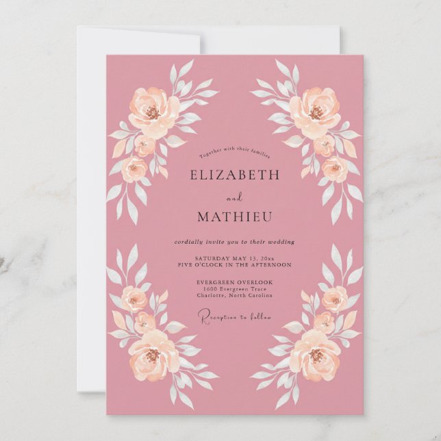 Invitation Mariage Floral Romantique Rose Fardée (Devant)