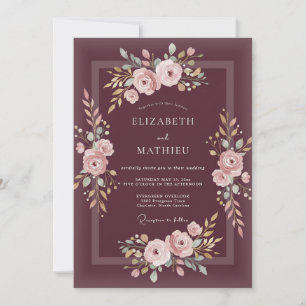 Invitation Mariage Floral Romantique Rose Plum