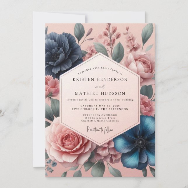 Invitation Mariage Floral Romantique Rose Poussiéreuse (Devant)