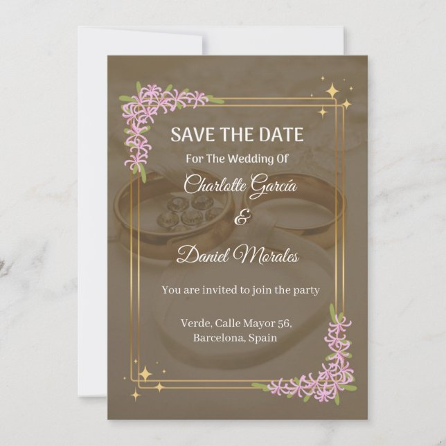 Invitation Mariage floral romantique Sauvez la date Invitatio (Devant)