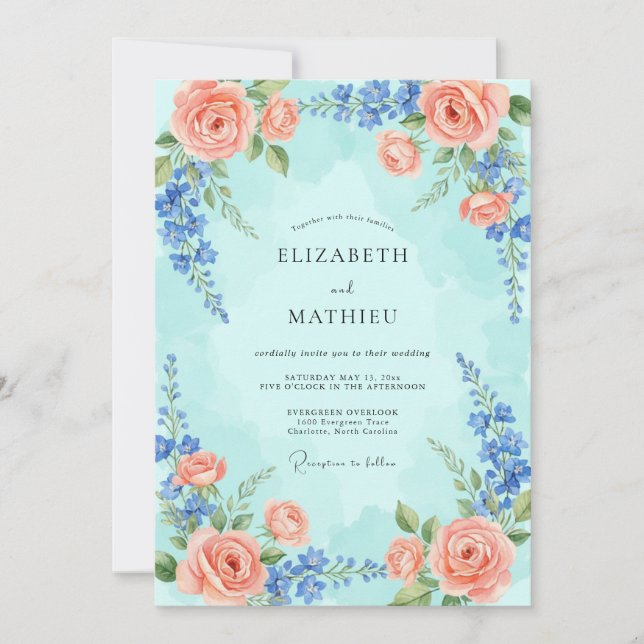 Invitation Mariage Floral Romantique Saxe (Devant)
