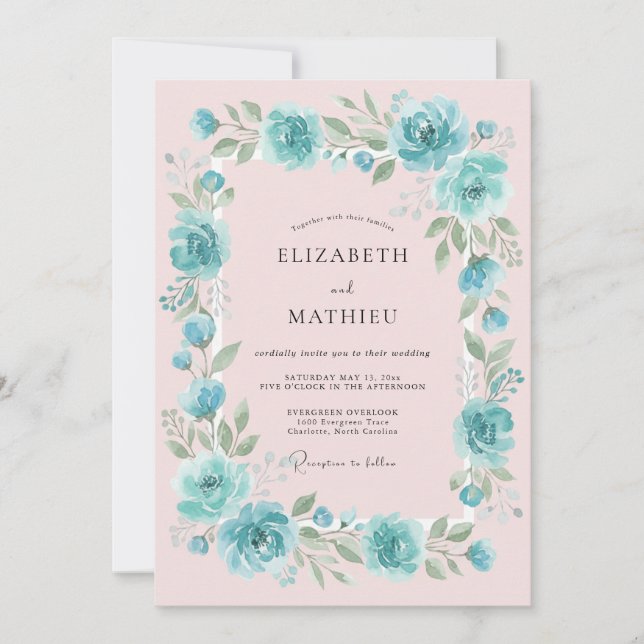 Invitation Mariage Floral Romantique Teinte de Rose (Devant)