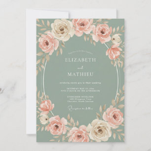 Invitation Mariage Floral Romantique Teinté de Sauge