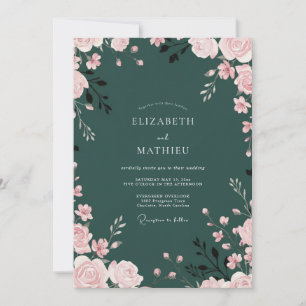 Invitation Mariage Floral Romantique Vert Chasseur