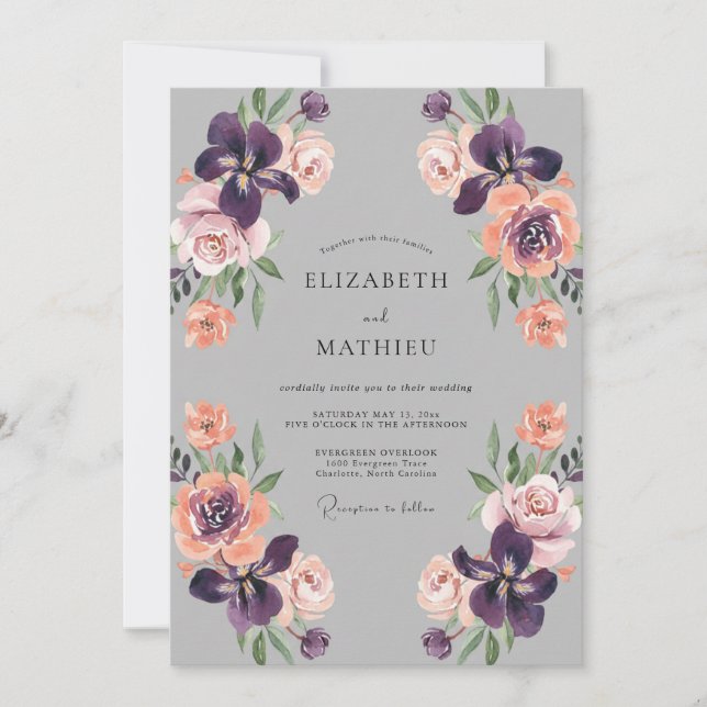 Invitation Mariage Floral Romantique Violet (Devant)