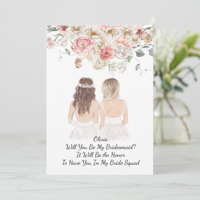 Invitation Mariage floral rose  (Debout devant)
