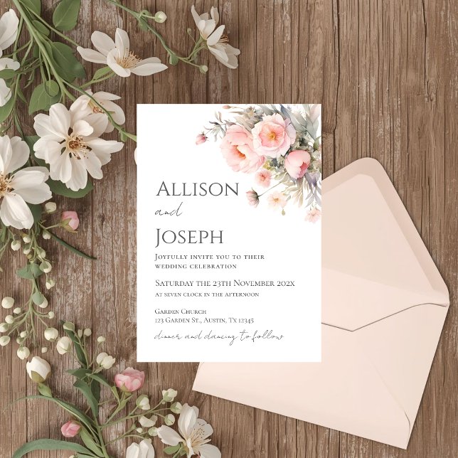 Invitation Mariage Floral Rose  (Créateur téléchargé)