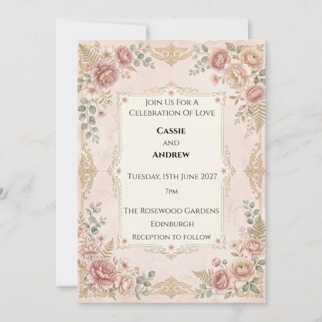 Invitation Mariage Floral Rose (Devant)