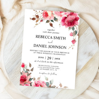 Invitation Mariage Floral Rose Aquarelle Rose Moderne Élégant
