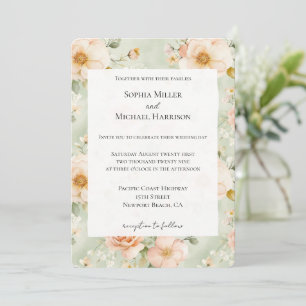 Invitation Mariage Floral Rose Assez Menthe Pêche