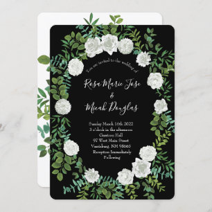 Invitation Mariage Floral Rose Black & White Peony