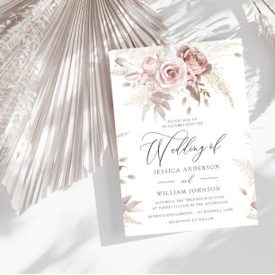 Invitation Mariage floral rose blanc Boho Rose poussiéreux